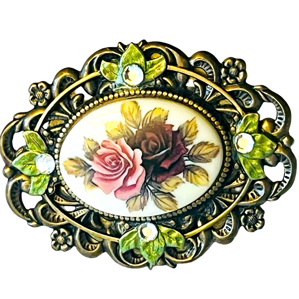 **Vintage Bronze Victorian Rose Brooch**